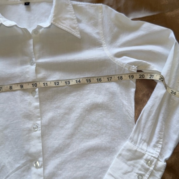 Pure Amici Classic White Linen Long Tunic Button Up Shirt Rounded Hem Sz S - Picture 11 of 16